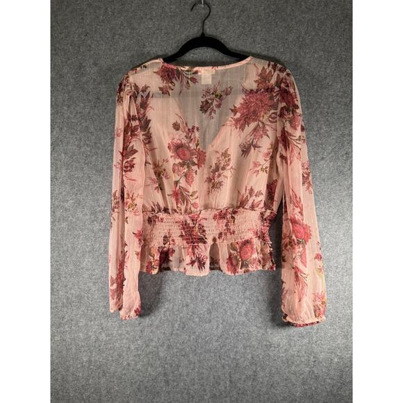 Venus Blouse Women Medium Pink Semi Sheer Floral Smocked Bloomcore Feminine - Picture 6 of 7